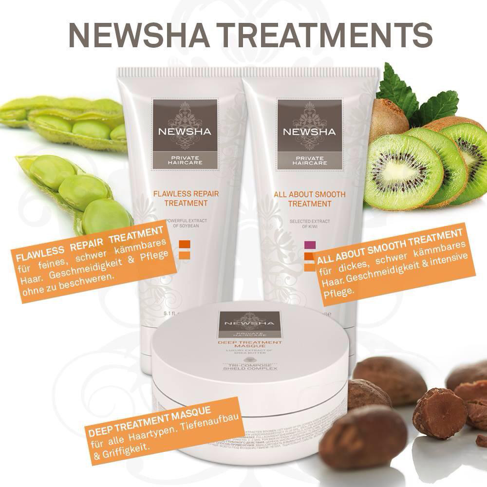 Newsha-Haarprodukte des Friseursalons Glückssträhne